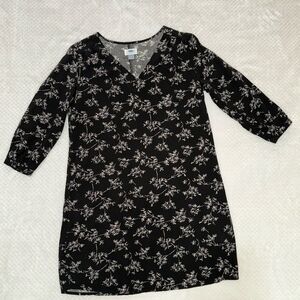 Old Navy V-Neck Shift Dress 3/4 Sleeve Knee Length Loose Fit Black/White Small